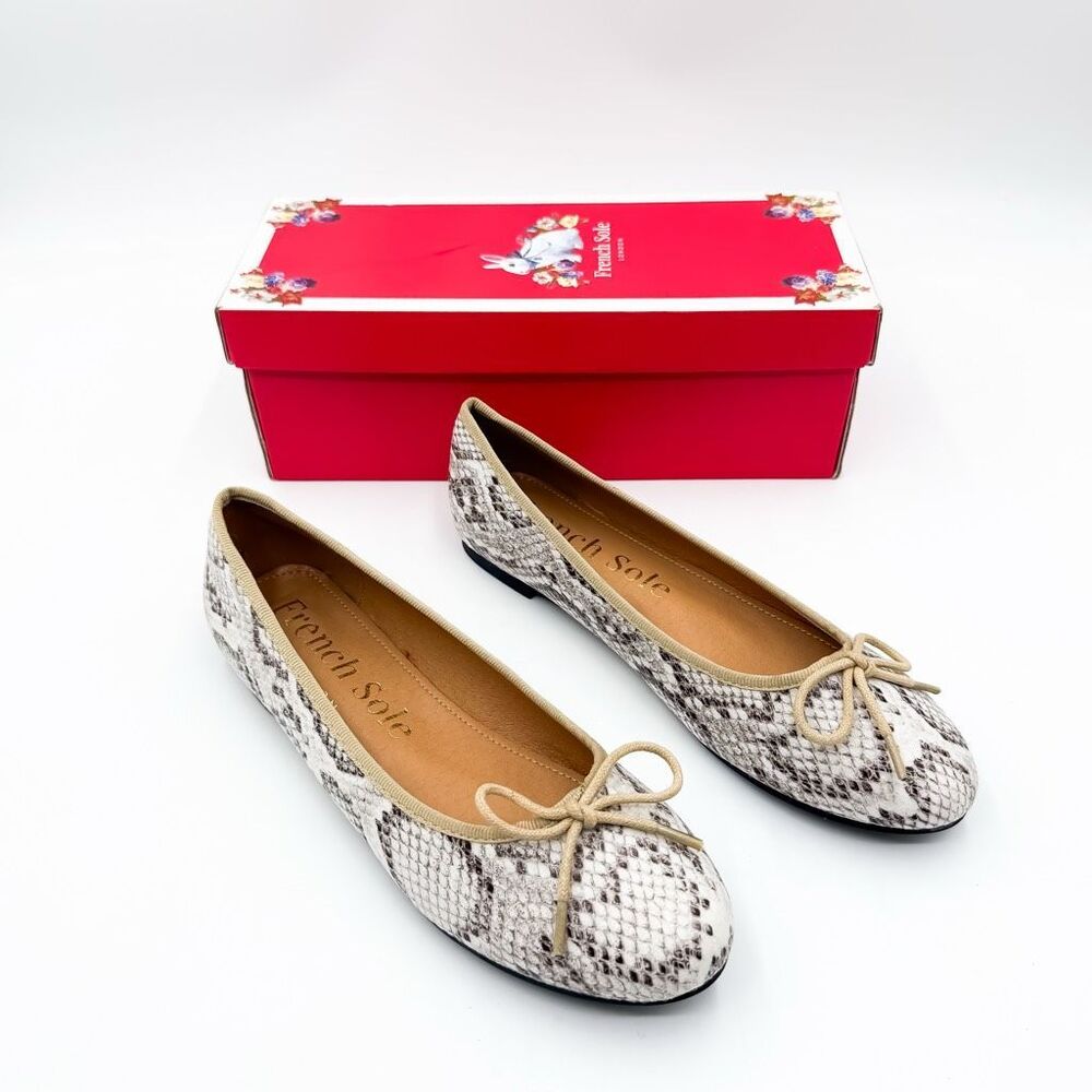 French Sole London Ballet Flats Snake Print Leather Bow Slip-On Shoes Women’s